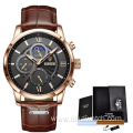 2021 LIGE Watches Mens Top Brand Luxury Clock Casual Leather 24Hour Moon Phase Men Watch Sport Waterproof Quartz Chronograph+Box